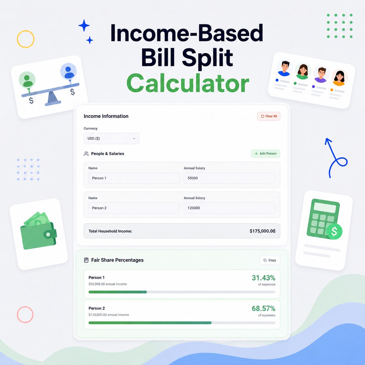 Income-Based Bill Split Calculator - Calculate Fair Shares by Income