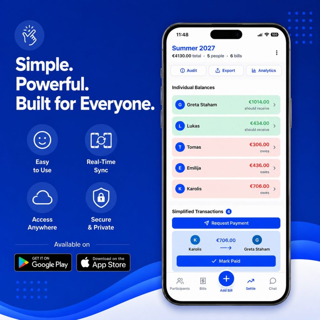 Free Bill Splitting App - Available on Android, iOS, or Any Browser